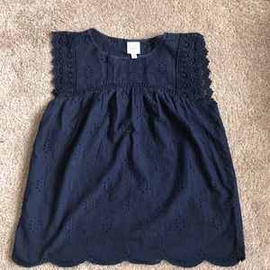 Navy eyelet and lace top